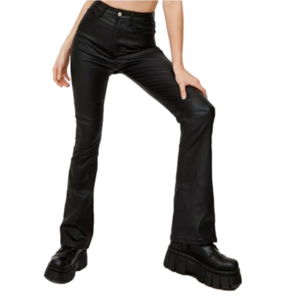 Nasty Gal Collection High Waist Flare Black Coated Denim Jeans